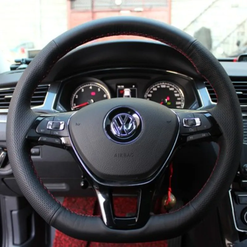 

Hand-Stitched Car Steering Wheel Cover Anti-Slip Leather Wrap For Volkswagen Golf Magotan Tiguan Passat Langyi Sagitar Accessory