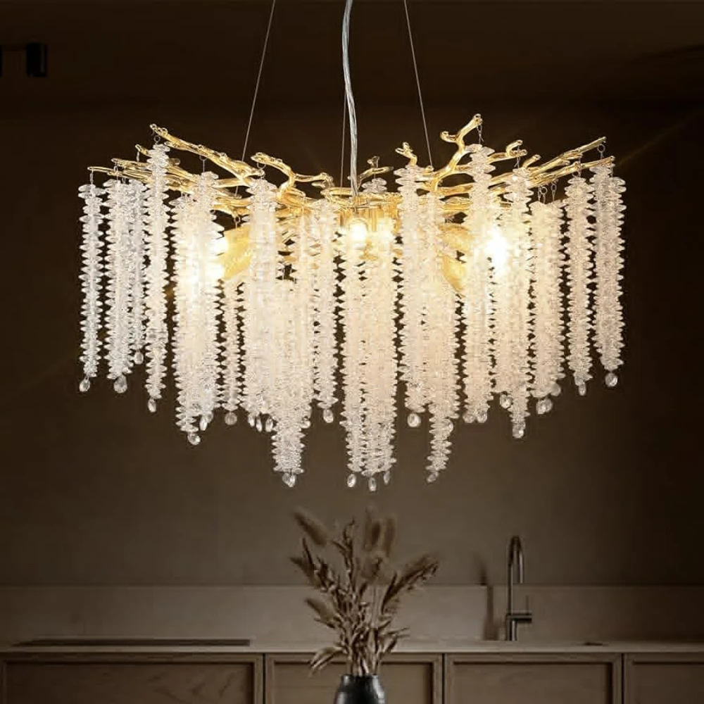 

Modern Crystal Chandeliers for Dining Room,Gold Tree Branches Chandelier Lighting,Round Luxury High Ceiling Fixtures-23.6"