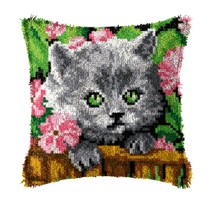 Cat Embroidery Pillow Coarse Wool Hand Knitted Cross Stitch Latch Hook Kit Carpet Embroidery Material kussen borduren kruissteek