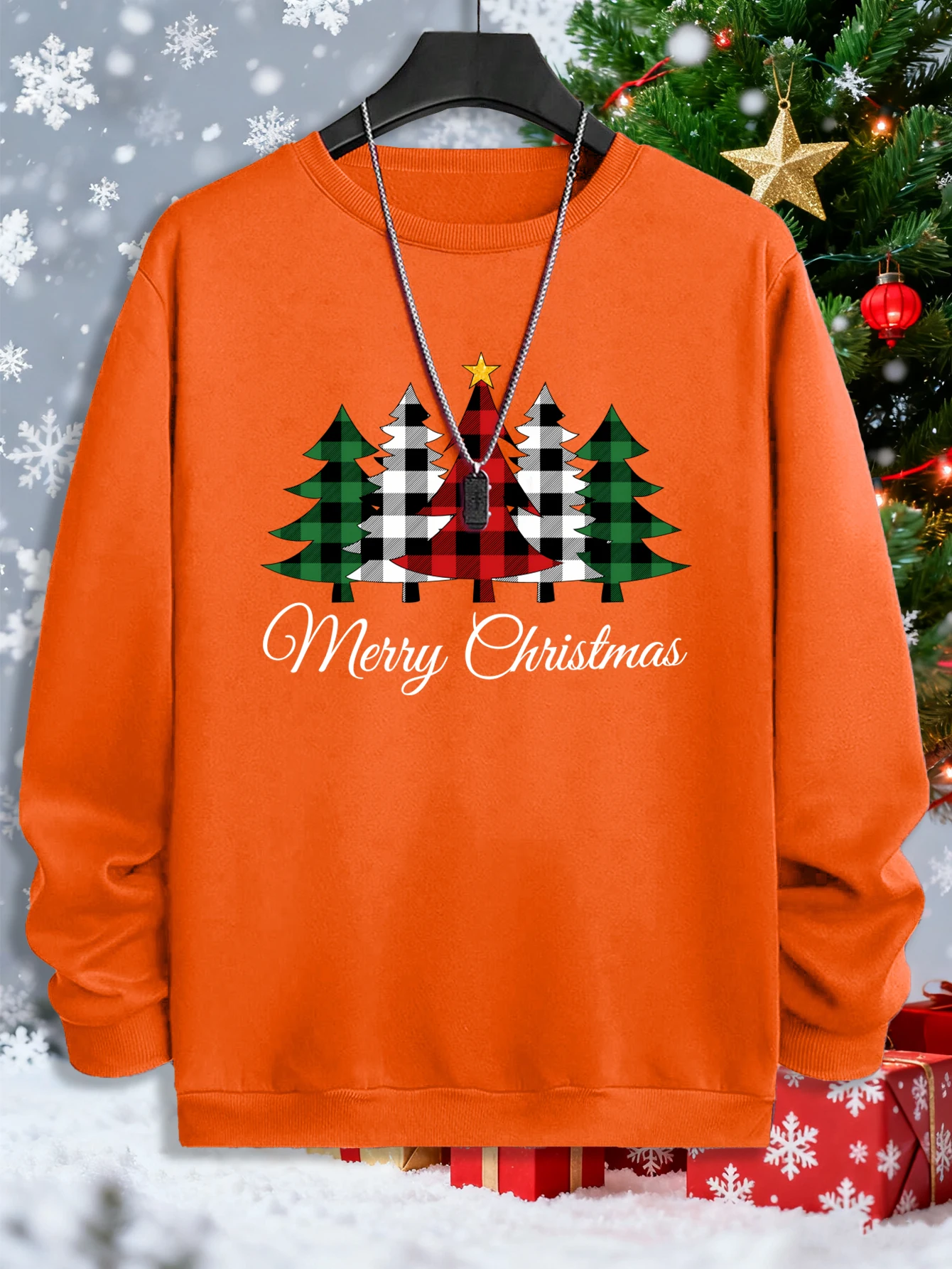 Christmas Atmosphere Tree Print Sweatshirt Male Fashion O-Neck Clothes Fleece Autumn Pullover Unisex Loose Vintage Sportswear