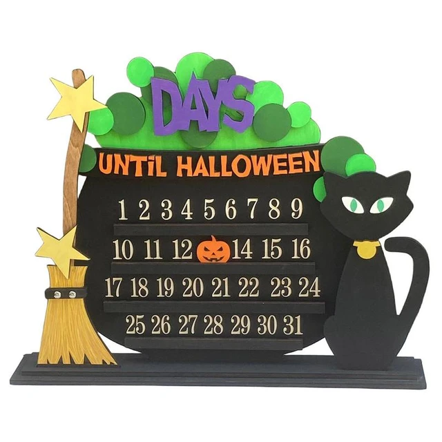 Halloween Advent Calendar Cat Broom Wooden Countdown Ornament Shelf  Windowsill Classroom Desktop Halloween Home decoration - AliExpress