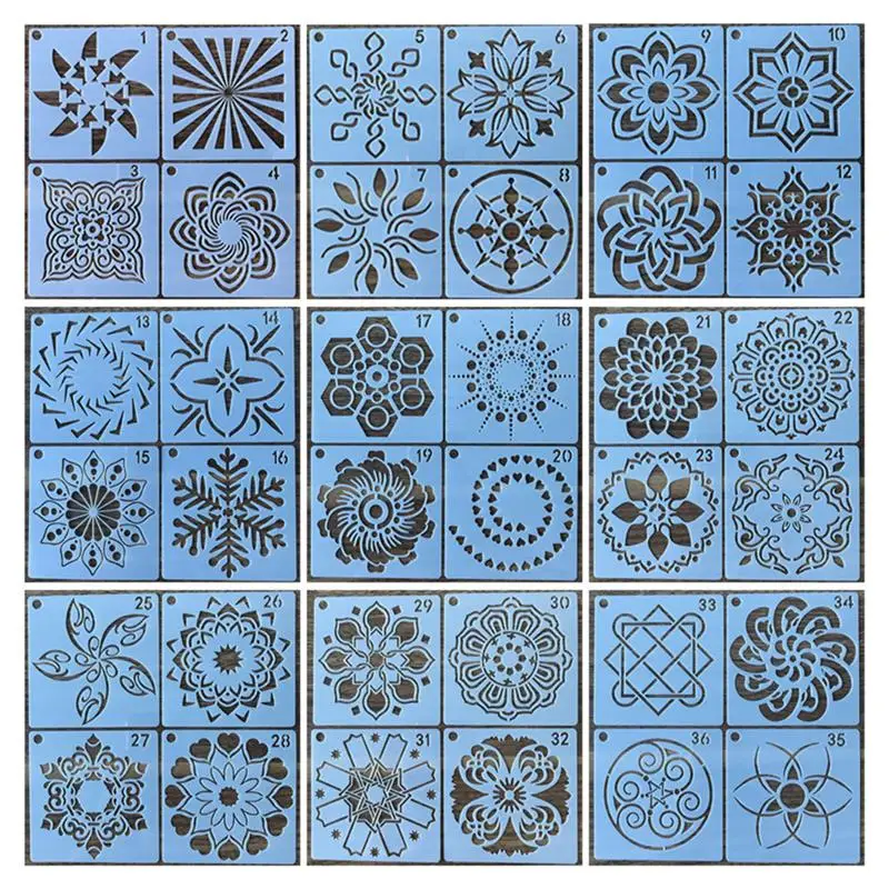 Painting Stencils 36pcs painting template Plastic Hollow Mandala Pattern Wall Paper