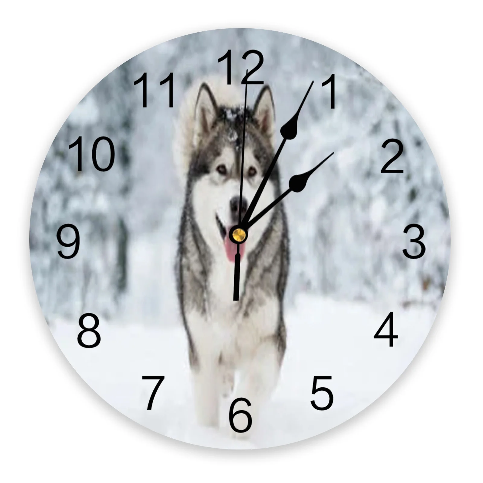 Snowing Husky Dog Animal Pvc Digital Wall Clock Modern Design Living Room Decor Large Wall Watch Mute Hanging Watch