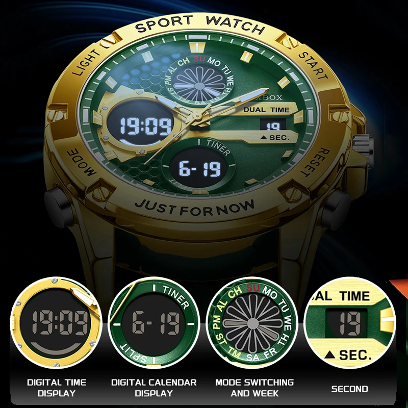 FOXBOX New Fashion Military Analog Digital Watches For Men Casual Waterproof Men's Quartz Wristwatch Sports Luminous Watch Men