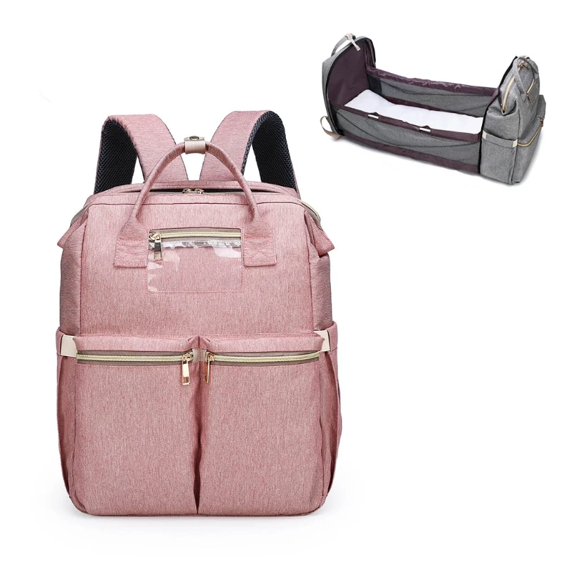 Baby Infant Nappy Changing Bag Portable Large Capacity Folding Crib Diaper Backpack Stroller Straps for Travel Outdoor