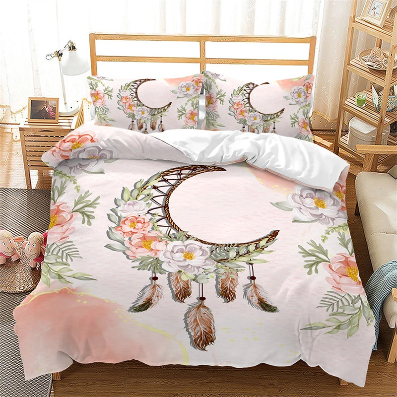 Funda nórdica con atrapasueños para niños niñas, juego de cama de plumas bohemias florales, edredón doble de microfibra con diseño de Luna para habitación de adolescentes| | - AliExpress