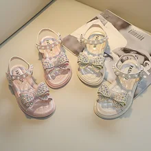 

Girls Sandals 2021 New Summer Princess Rhinestones for Big Children Fashion Open-toed Korean Style Kids Non-slip Beach Shoes PU