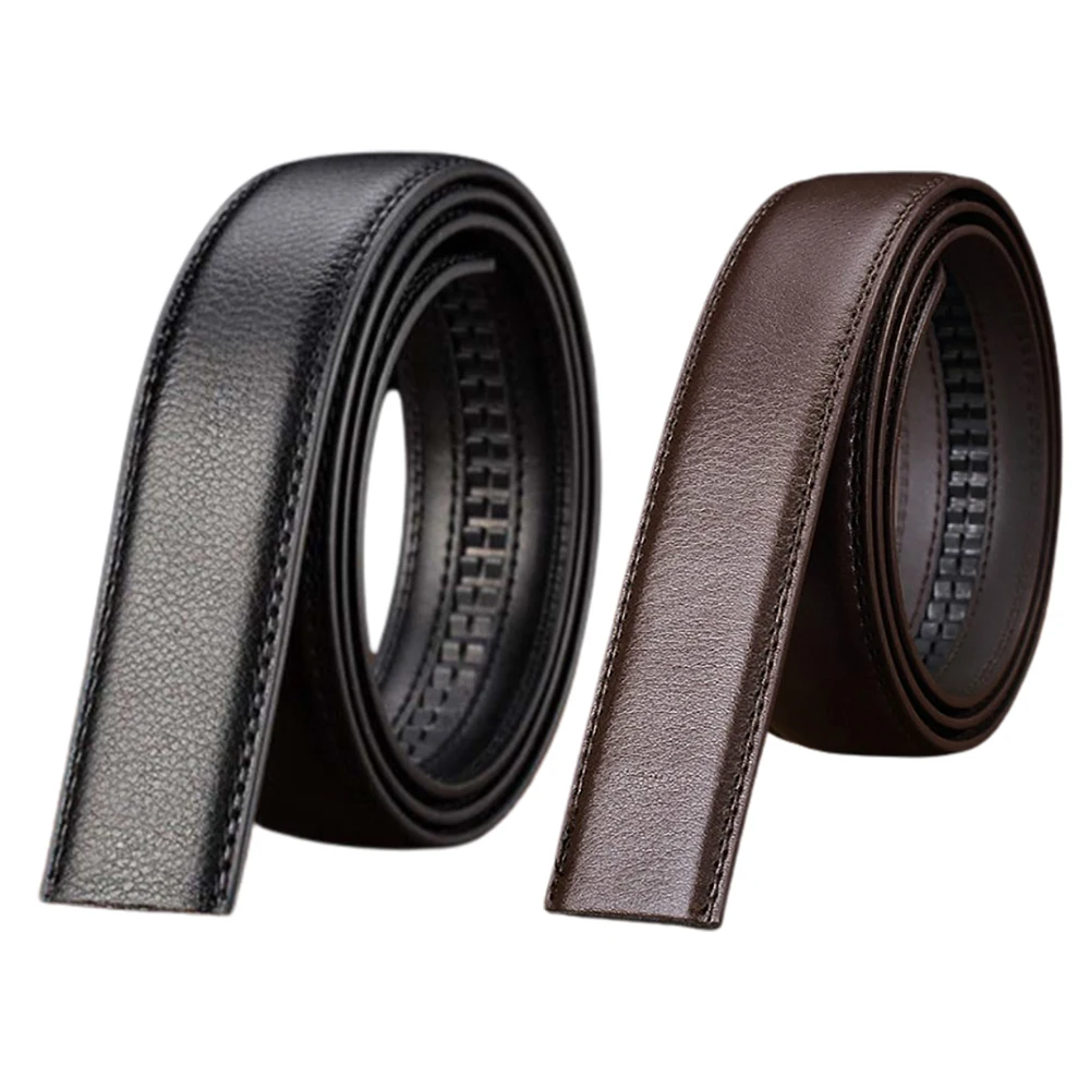 1pc New High Quality Luxury Men's Leather Automatic Ribbon Waist Strap Black Belt Without Buckle Suit for Vintage Jeans