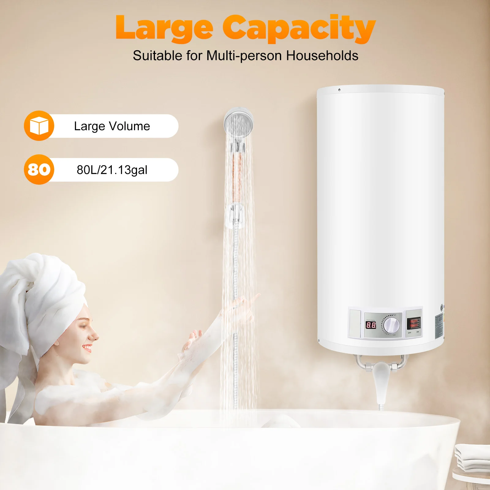 Elektro-Warmwasserbereiter 80 Liter mit LED-Anzeige & 2000 W