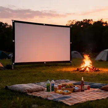 Schermo per Proiettore da Esterno Portatile e Pieghevole, Attrezzatura Video Avvolgibile, Grande Schermo da Teatro per Interni, Campeggio, Camper, Giardino