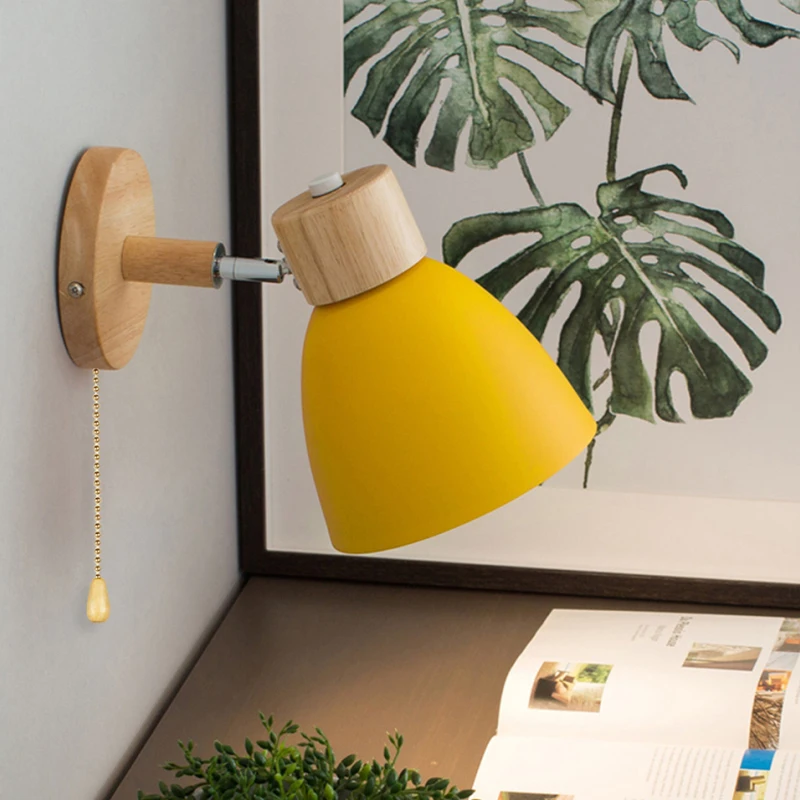Nordic Wall Lamp Wooden Wall Sconce For Bedroom Living Room Home Lighting E27 Macaroon Bedside Wall Light With Switch Home Decor 2