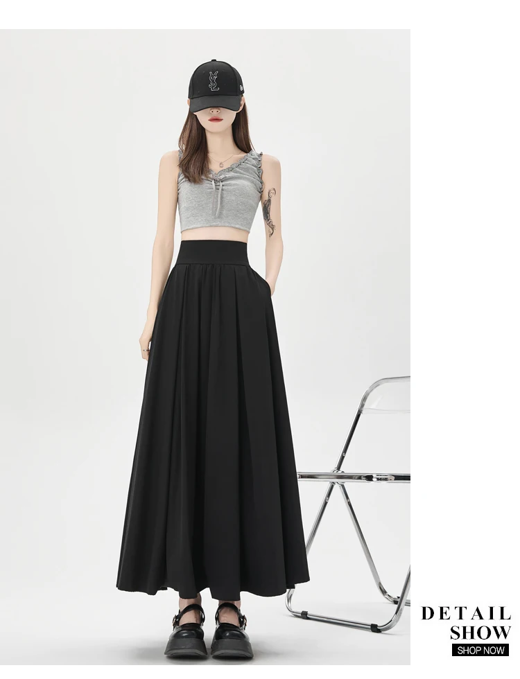 Solid Color Suit Skirt High Waist Medium Length Pleated Skirt Fashionable Versatile A-line Umbrella Skirt Spring Summer New
