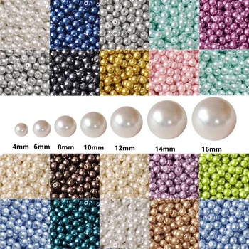 100-1000 개/로트 색상 선택 3-10mm 가짜 진주 라운드 부드러운 다채로운 모조 진주 DIY 보석 만들기위한 ABS 무지개 진주
