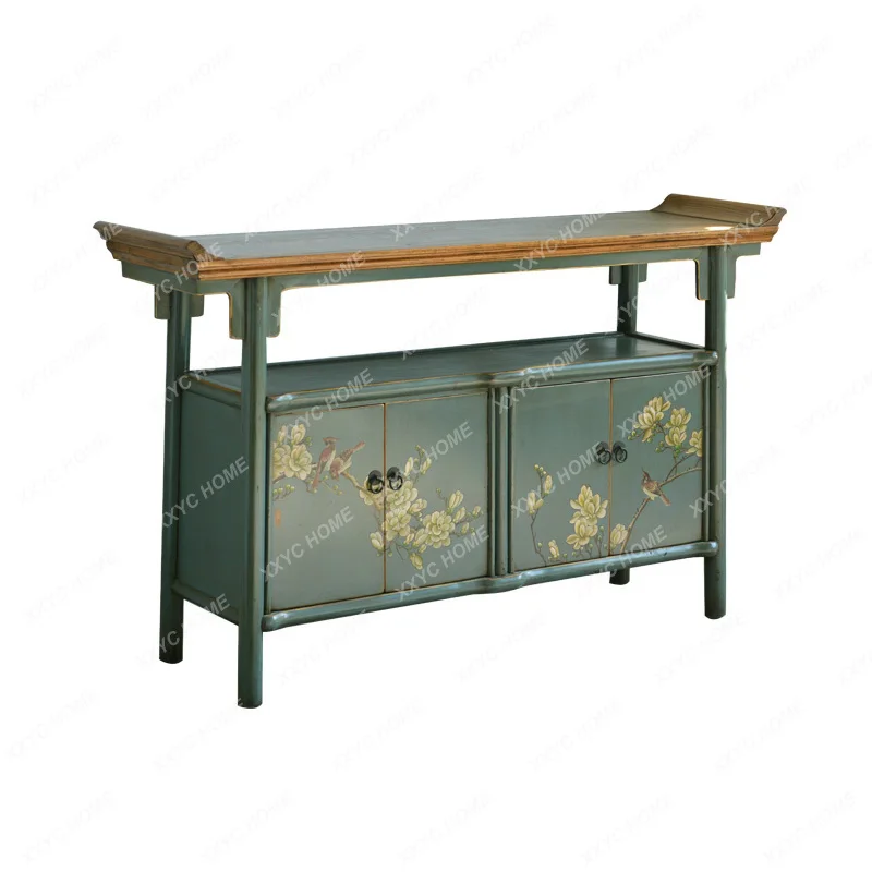 

New Chinese Style Artistic Hand Drawn Flowers and Birds Guest Living Room Entrance Cabinet