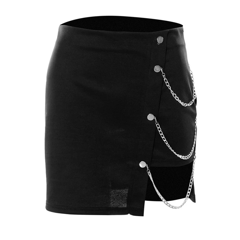 

Черные тонкие мини-юбки в стиле гот-панк-рок для девочек, юбка-цепочка с высокой талией, женская уличная одежда, Клубная одежда