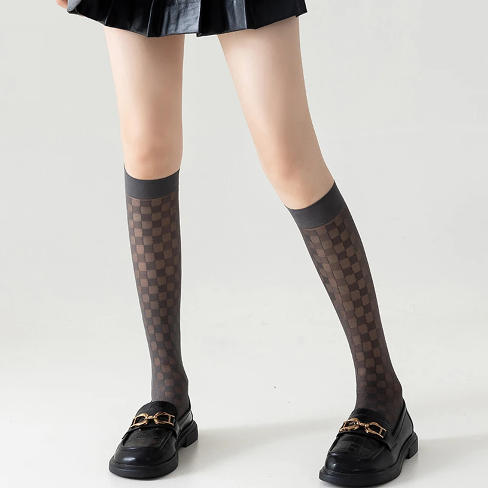 Wadensocken Damen Sommer dünne schwarze Strümpfe JK Socken Lange Röhrenstrümpfe Rautenförmige halblange Röhrensocken im britischen Stil – Detail 6