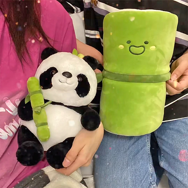 Linda almohada de tubo de bambú de Panda, 2 en 1 Kawaii juguetes de peluche,  almohada de peluche de Panda, regalo de cumpleaños para niños - AliExpress