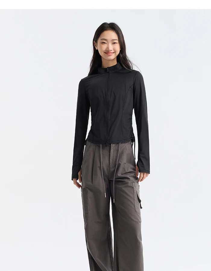 Chaqueta de protección solar de hilo original para mujer, ajustada, de verano, con sensación fresca, corta y fina, de seda helada.