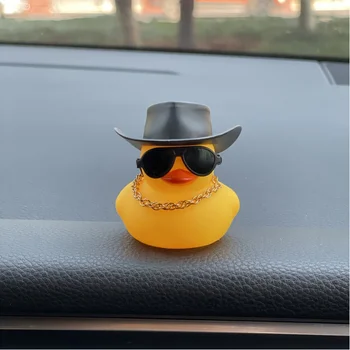 [Decorazione Interni Auto] 1 pz Cappello Nero, Occhiali Neri, Barra Dorata, Statuetta Anatra, Decorazione Interni Auto
