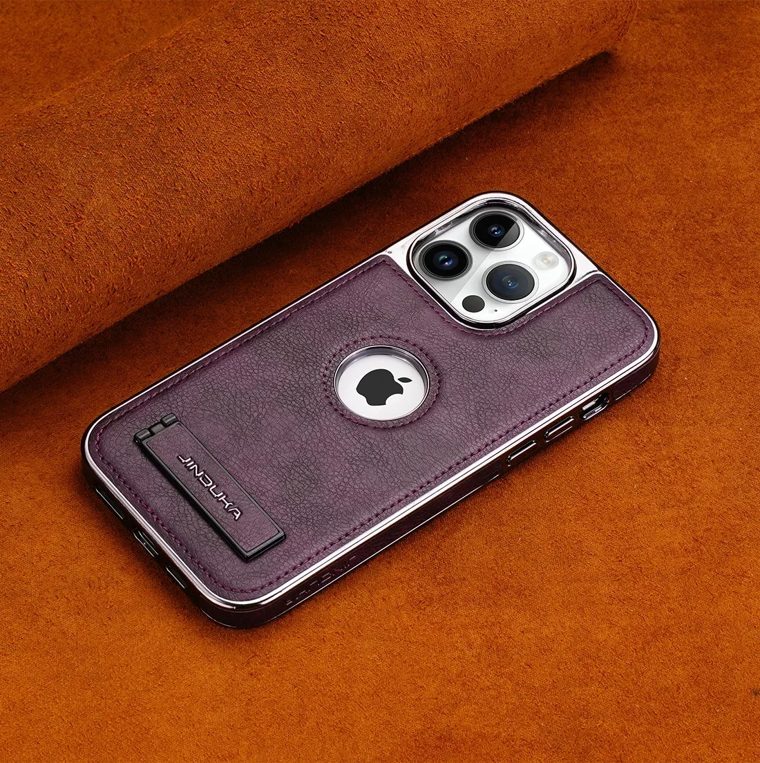 Sleek Electroplated Bezel Phone Case with Invisible Fold Stand and Ultra-Thin PU Leather Cover