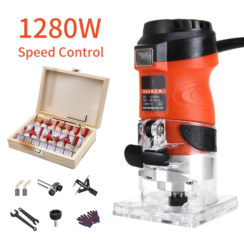 Wood Chips Trimming Machine woodworking tools wood router 1280W 1080W Wood Router Electric Trimmer Woodworking Engraving Slotting Trimming Carving Machine