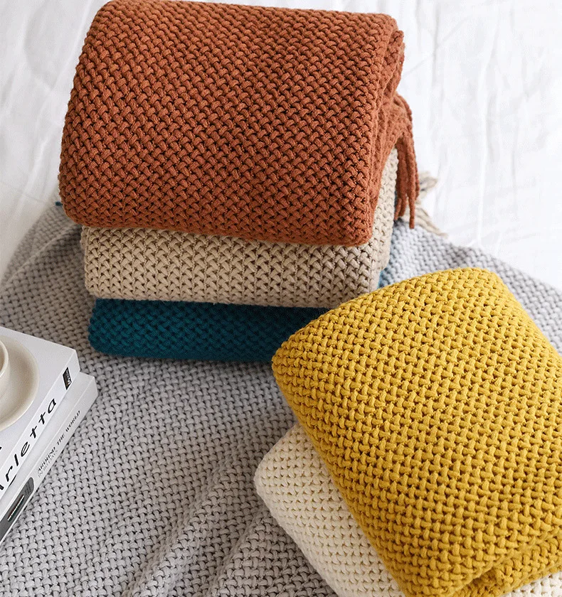 

Thread Blanket Solid Beige Yellow Coffee Throw Blanket Home Textile Fashion Cape 130x170cm Knitted Carpet Bedspread