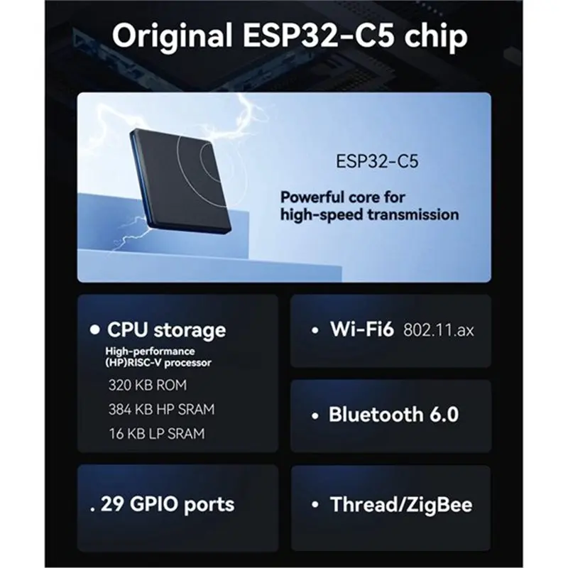ABDE-E101-C5WN8-PS ESP32-C5 2.4G& 5G 듀얼 밴드 Wi-Fi 6 모듈 8M 플래시 블루투스 6.0 20Dbm 무선 통신 모듈