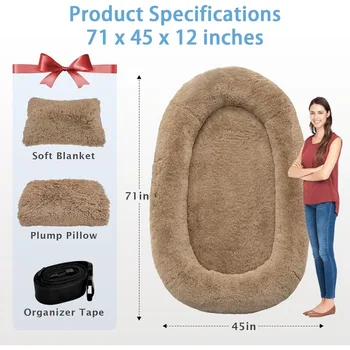 jumbo memory foam pet bed for humans and dogs, 71x45x12 inches, 10 cm thick, washable, large size, foldable 2