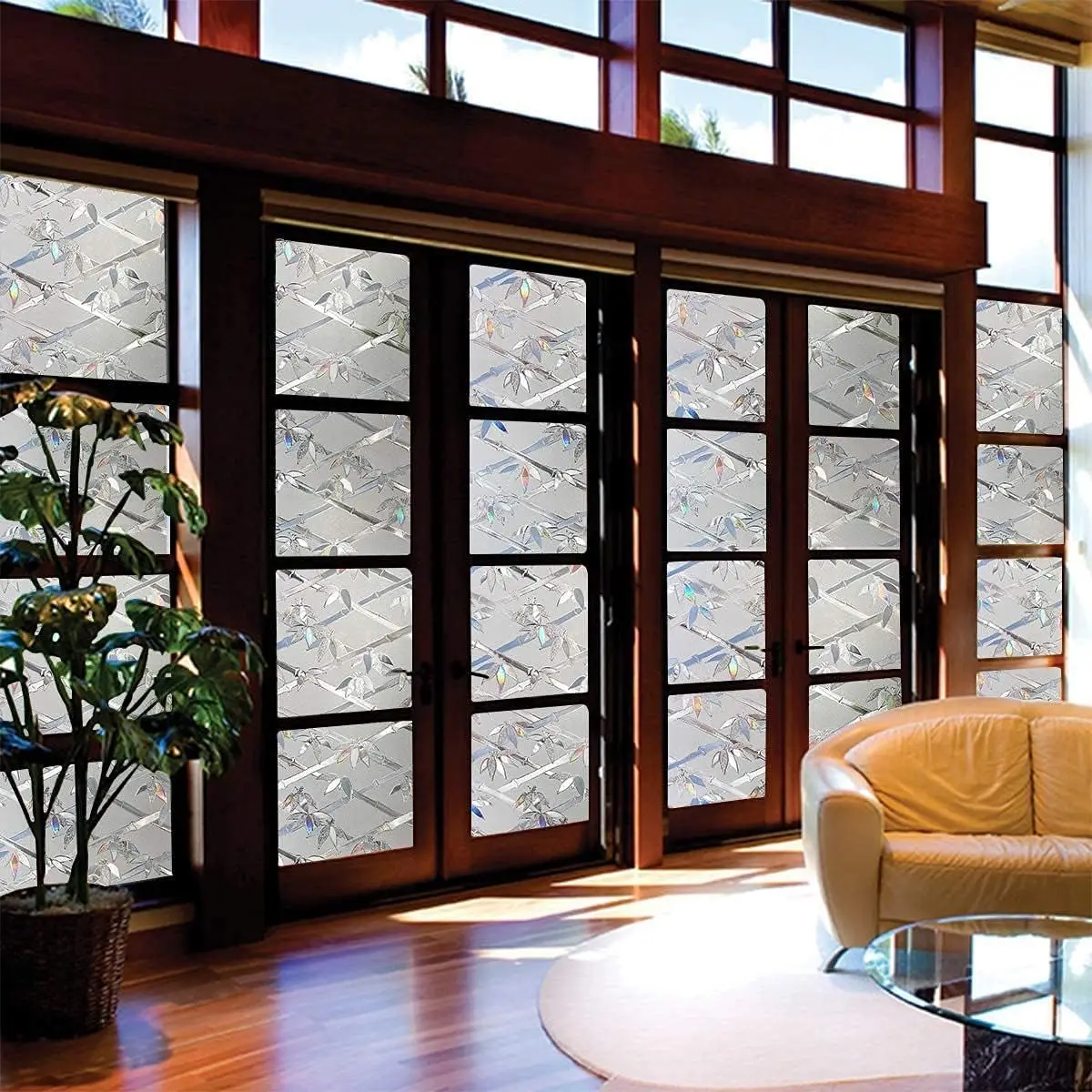 Window film Window privacy film Bamboo Rhombus Design Window Film Static Cling Film Non-Toxic Living Room Kitchen Hall Porch Office Glass