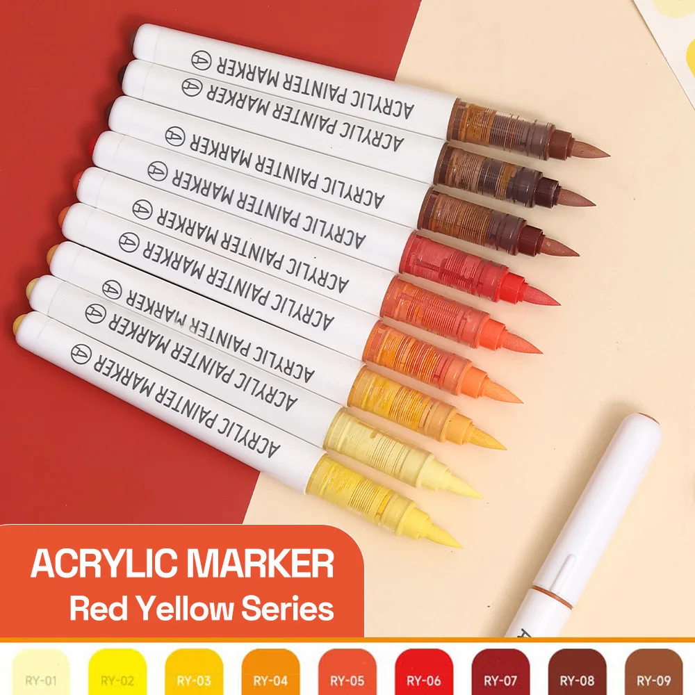 Vibrant Acrylic Paint Brush Pens Set for Creative Projects - 9 Color Collection