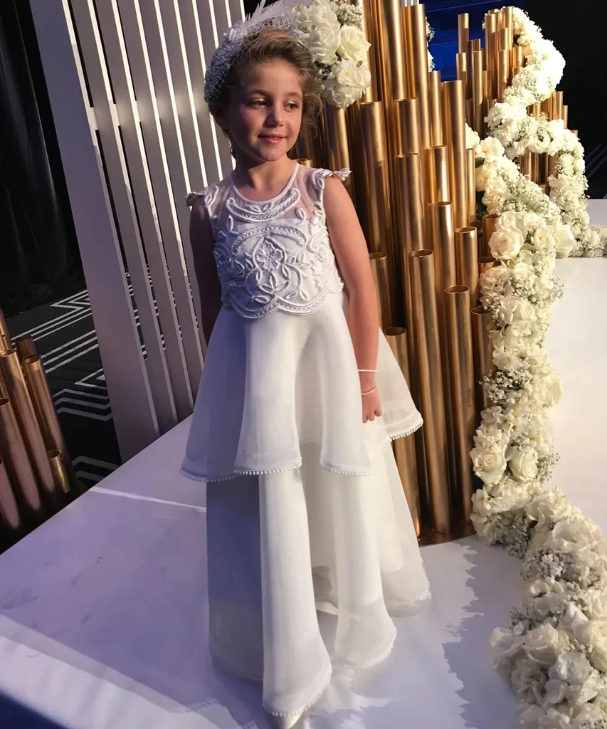 

Lace White Flower Girl Dress For Wedding Applique Tulle White Puffy Sleeveless Princess Pageant Kids Birthday Party Ball Gown