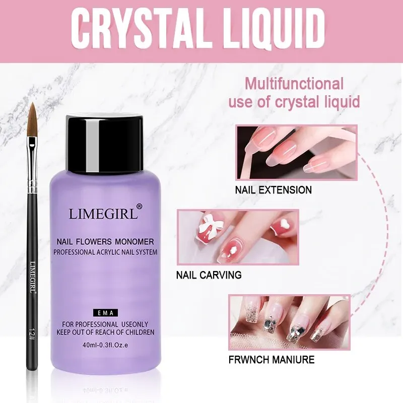Nail Acrylic Powder and Liquid Monomer Nails Art Decoration For Manicure Set Kit Crystal Nail Glitter 3D Nail Tips Carving Tools 4