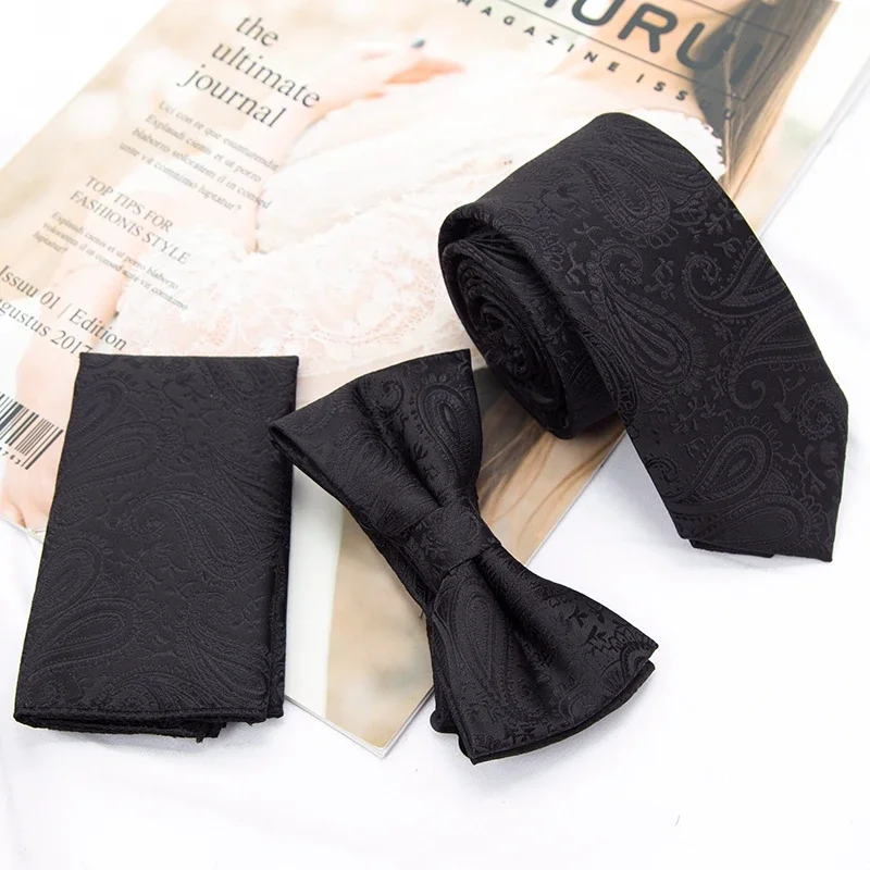 New Paisley Men's Casual Bowtie Tie Set 6cm Skinny Polyester Necktie Pocket Square Suit Designer Business Wedding Party Slim Tie