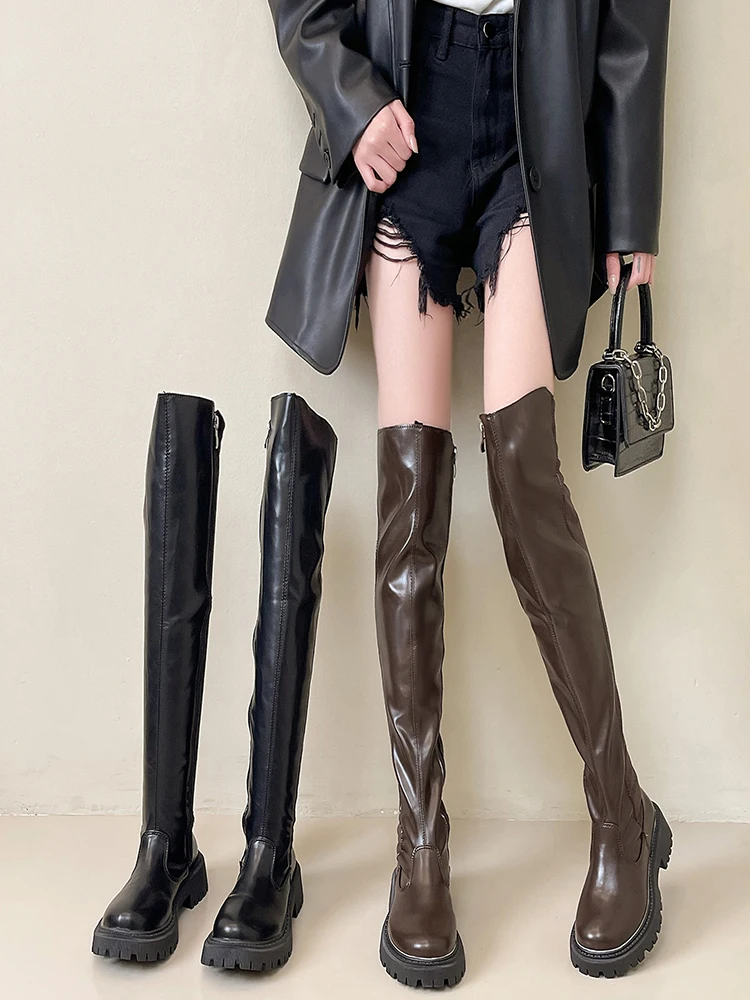 

Женские сапоги на высоком каблуке, роскошные дизайнерские сапоги, женские сапоги выше колена на шпильке с круглым носком, модная женская обувь на осень 2023