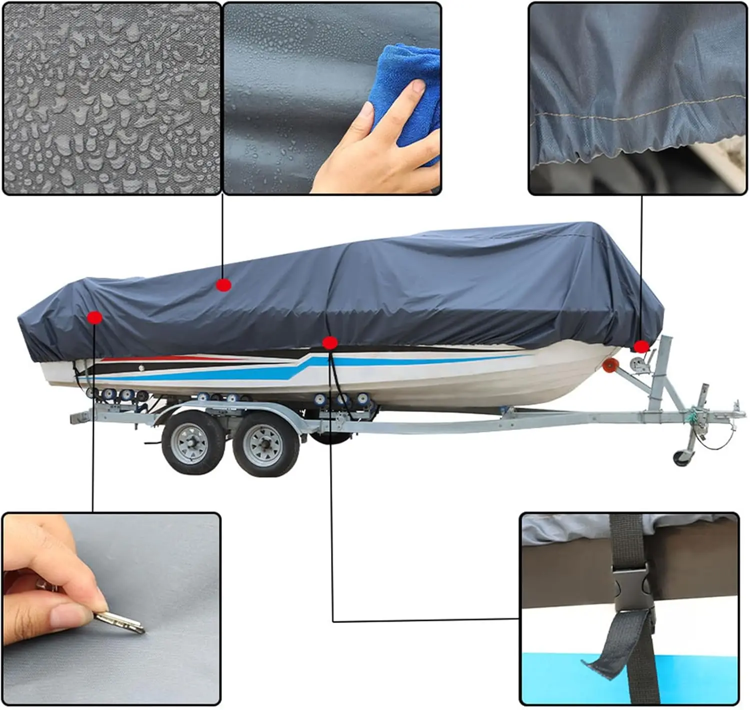 14-16ft 90 Beam Width Gray Heavy Duty PEVA for V-Hull Fishing Boat Tri-Hull Runabout Bass Boat Fish Ski Pro-Style Bass