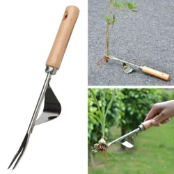 Steel Root Extractor Wooden Hand Weeder Removal Machine Weed Puller Garden Grass Puller Long Handle Tools Weed Removing Tool