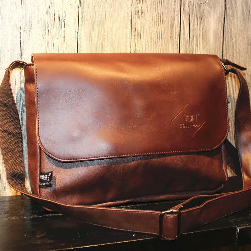 Vintage Flip Men's Shoulder Bag PU Leather Large Capacity Messenger Bag Fashion Man Crossbody Bag Casual Travel Sling Bag
