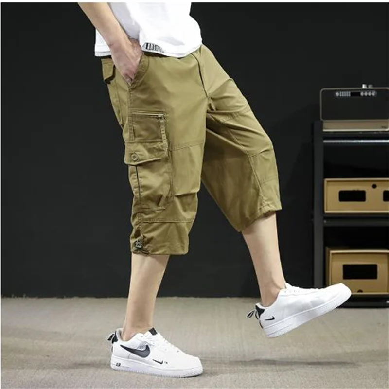 

Summer Men's Loose Shorts Work Clothes Cropped Pants Multi Pocket Outdoor Sports Medium Waist Cotton Casual Youth Bottoms XXXXXL