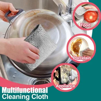 Thickened Steel Wire Cleaning Cloth Non-Scratch Double-layer Single-Layer Iron Microfiber Mesh Dishrag Washing Kitchen Towel 1