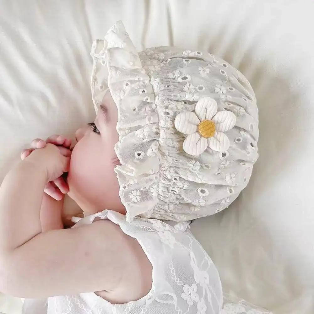 Newborn Lace Baby Fetal Cap Ruffle Flower Bonnet Hat Breathable Soft Sun Hat Toddler