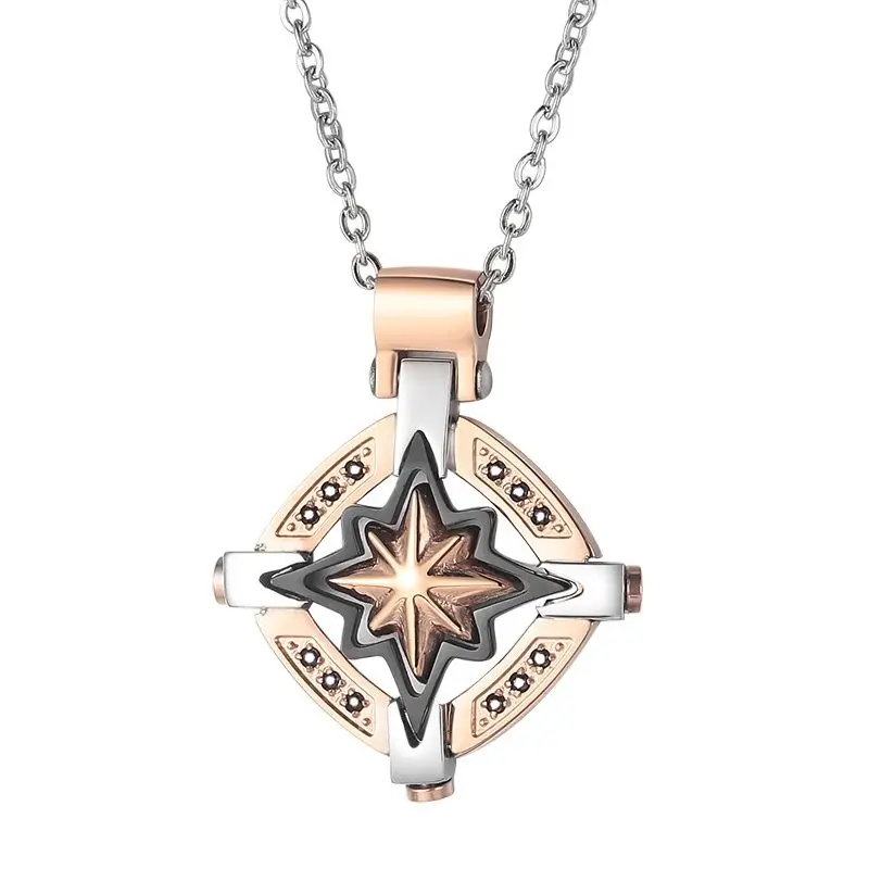 

Moocare Rose Gold Stainless Steel Necklace Star Compass Hollowed Out Round Inlaid Black Zircon Pendant Fashion Jewelry