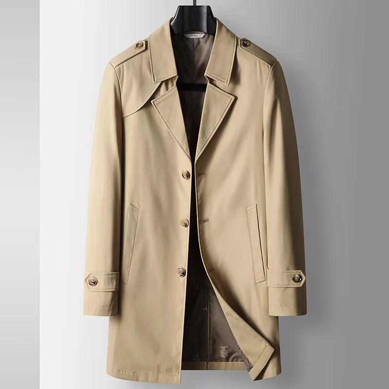 Spring and Autumn New Men's Hooded Business Casual Windbreaker Coat Anti Wrinkle Luxury Business Casual Trench Coat Trend