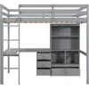 Twin Loft Bed. Full Loft Bed with Desk and Storage, Solid Wood Loft Bed with 4 Storage Drawers & 3 Shelves, High  Bed Full 5