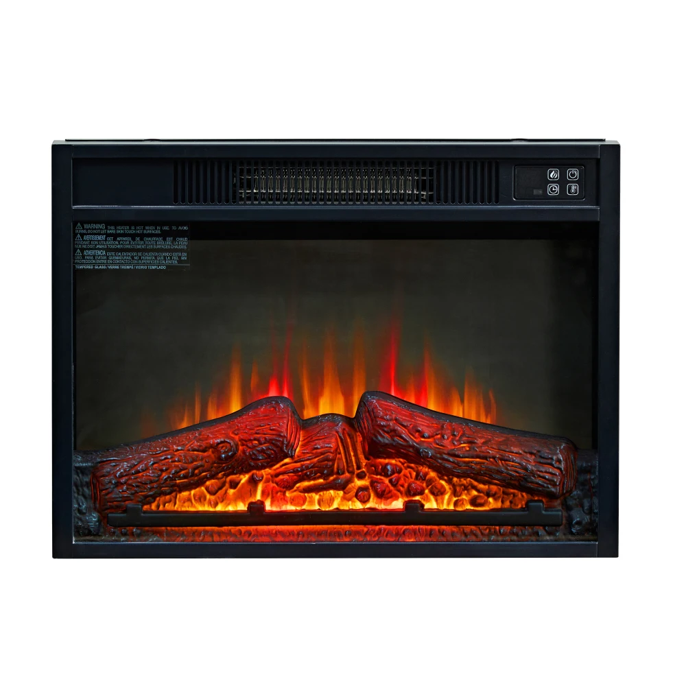 23" Electric Fireplace, 3DInfrared Black Fireplace Electric Insert Heater, with IR Remote Control, Glass View, Adjustable 4