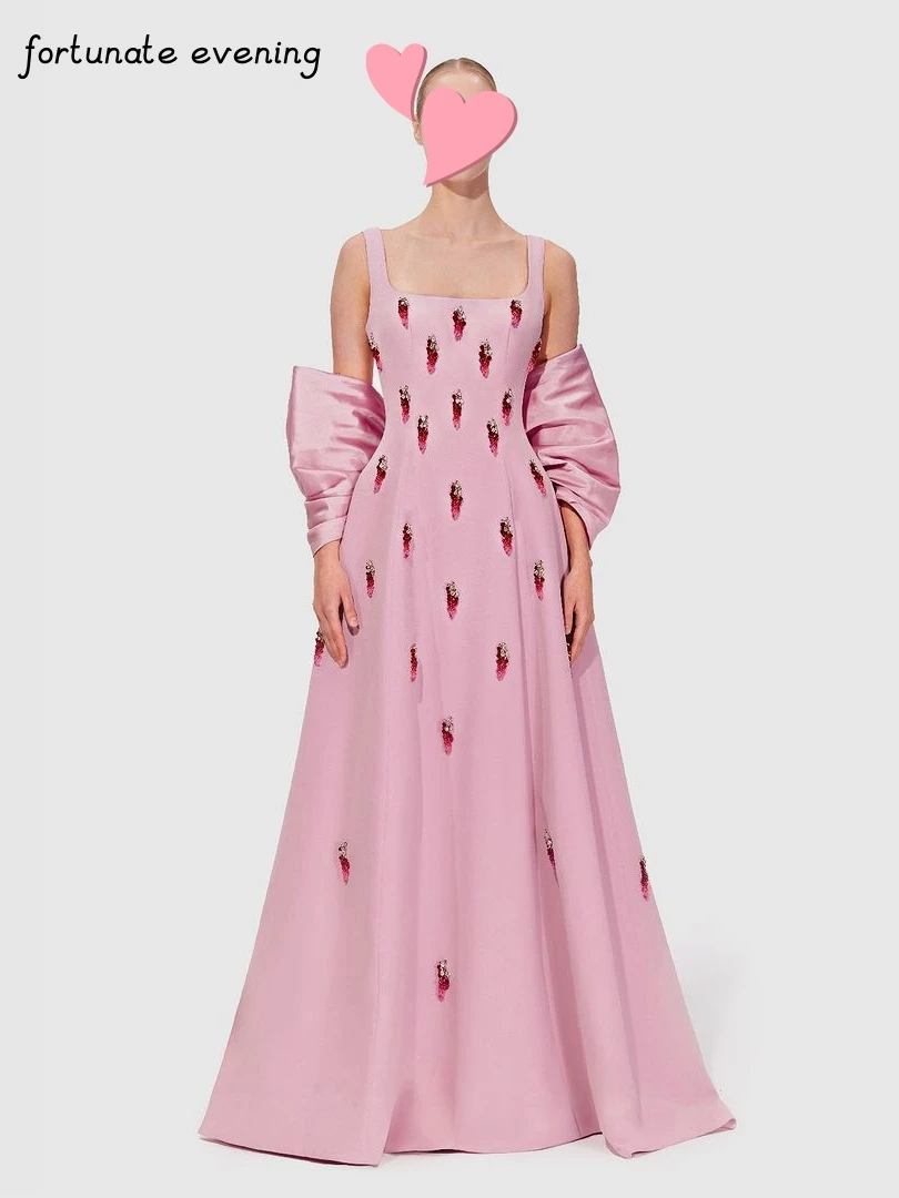 

Fortunate Evening Elegant Vintage Sweet Pink Crystal Beads Bow Square Collar Formal Occasion Prom Dress Evening Party Gowns