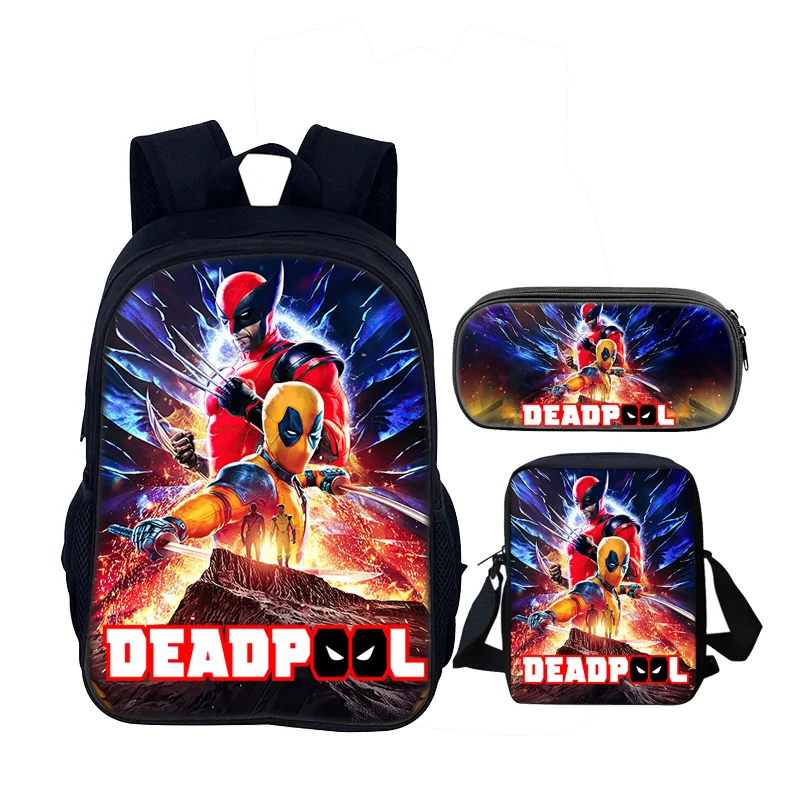 4pcs set D-Deadpools Child School Backpack with Lunch Bags ,Pencil Bags ,School Bags for Boys Girls Best Gift 5