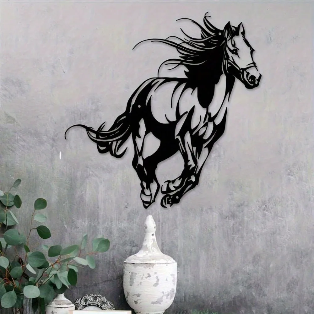Elegant Black 3D Horse Metal Wall Art - Modern Farmhouse Décor