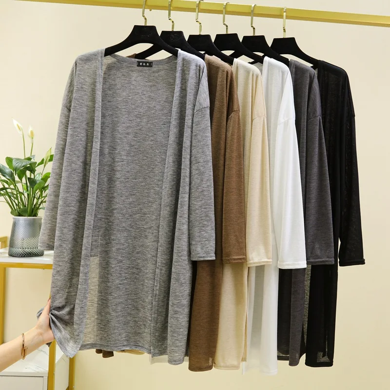 봄 여름 여성용 얇은 카디건 긴 소매 셔츠 자외선 차단 의류 플러스 사이즈 루즈 에어 컨디셔닝 커버 업 탑