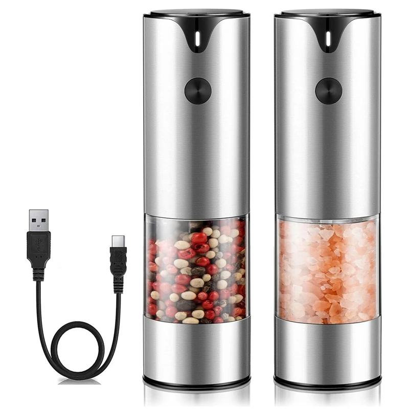 

Rechargeable Electric Salt And Pepper Grinder Set - Peppercorn & Sea Salt Spice Mill Set With Adjustable Coarseness Durable