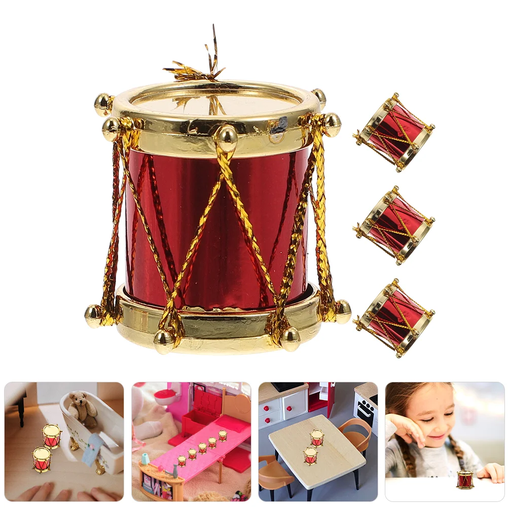

House Mini Musical Instrument Toy Miniature Scene Model Shooting Props (drum Set) 4pcs
